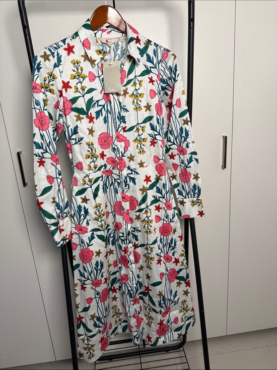 Boden Dresses & Skirts - NWT - Boden Floral Button-Front Shirt Dress in White with Pink & Green Print